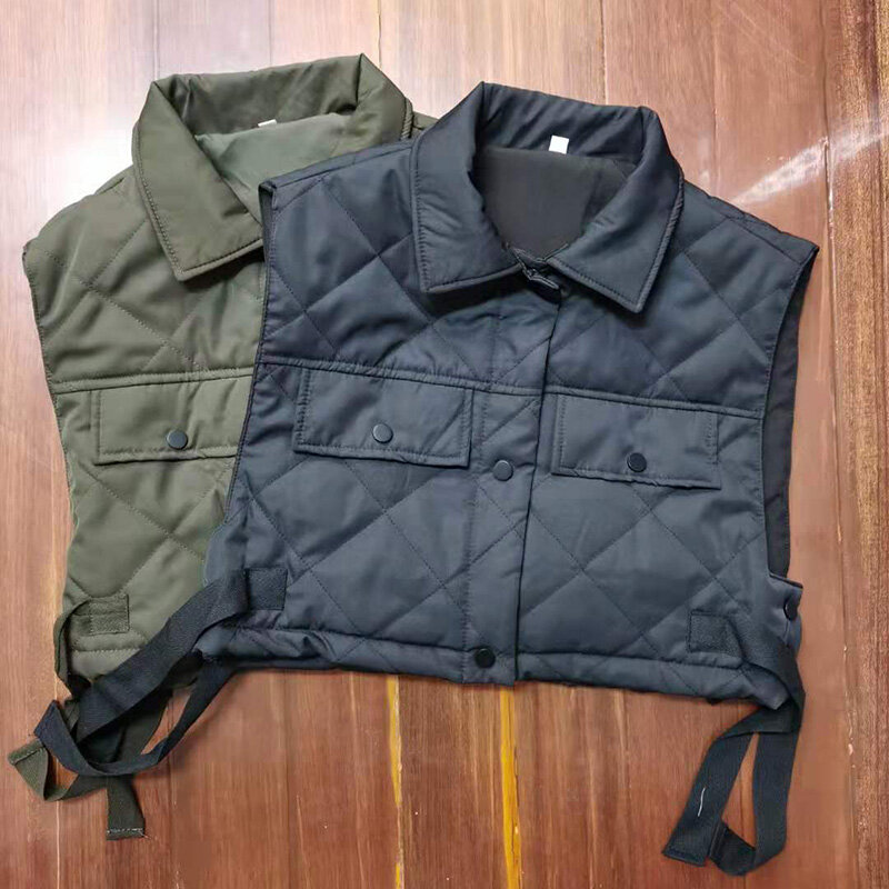 سترة نسائية جيش خضراء طية صدر السترة جاكيت بلا إكمام 2021 موضة جيب كبير تصميم صدرية ملابس الشارع الشهير