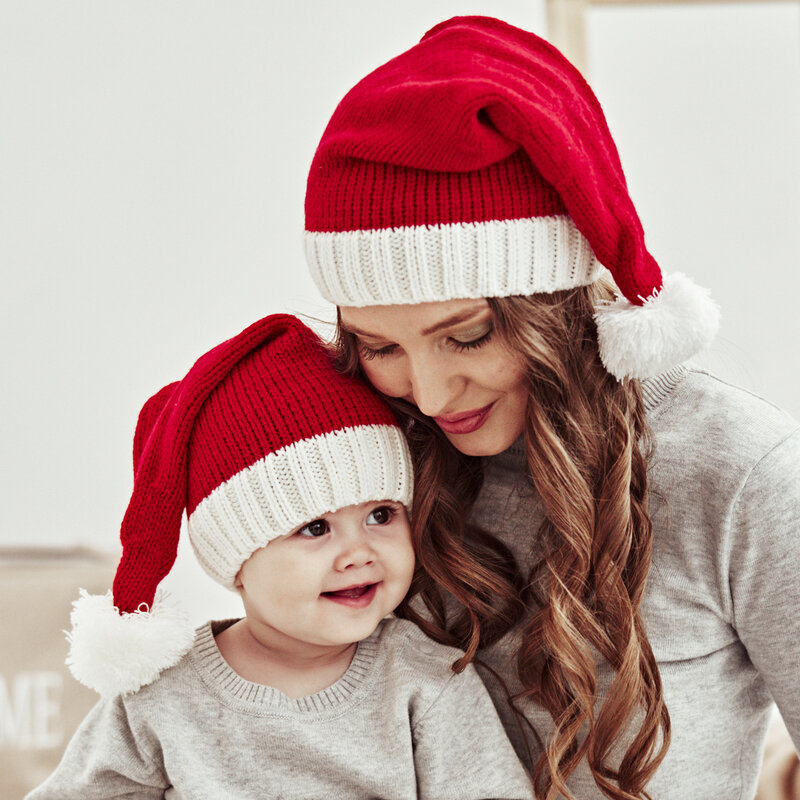 가을 겨울 새로운 부모-자식 크리스마스 니트 모자 여성 유럽 미국 캐주얼 아크릴 귀여운 아기 따뜻한 양모 모자 아이를위한 선물