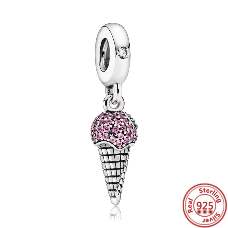 925 Sterling Silver Dangle Charm Pink Love Heart Watermelon Zircon Beads Fit Original Pandora Charms Bracelets DIY Women Jewelry