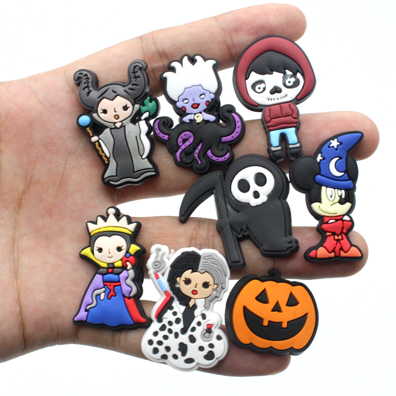 1pcs Halloween style PVC Shoe Charms Funny DIY Cartoon Witch Shoe Aceessories Decorations Fit croc Clogs kids X-mas Gifts jibz