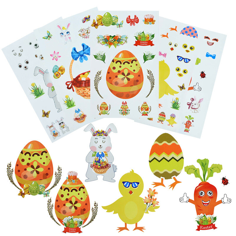5Pcs DIY Puzzle Games Toys Make-A-Bunny Egg Chick Easter Cute Stickers Kids Girls Craft Decoration Kawaii Party Favor Supplies