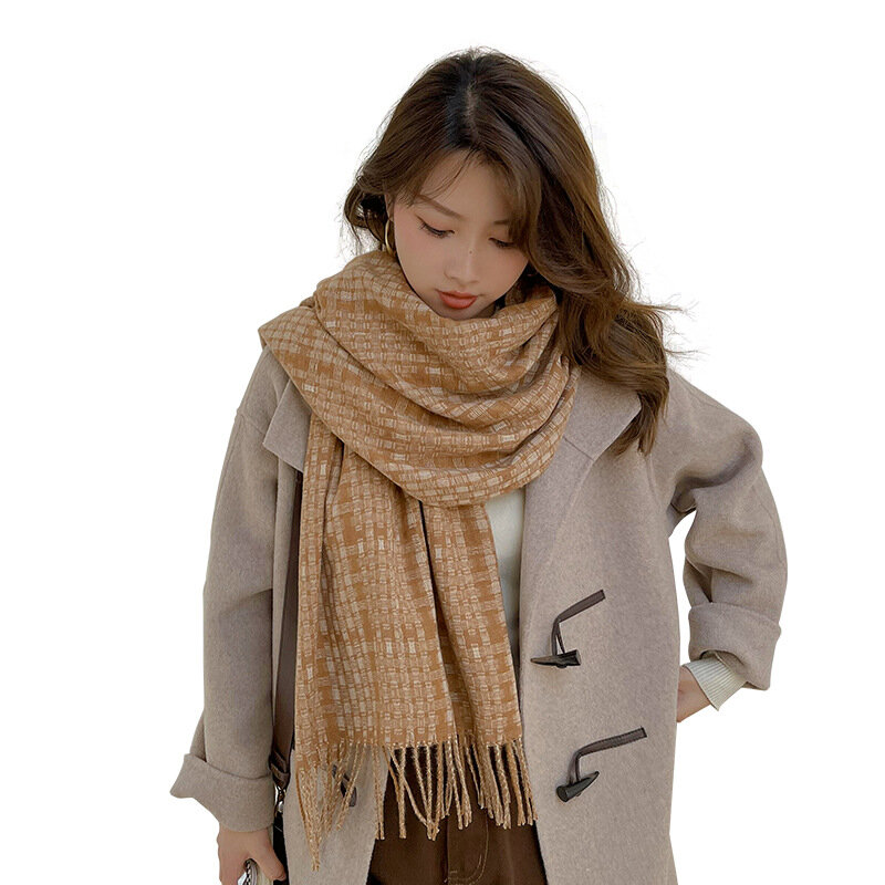 여성 가을 겨울 따뜻한 롱 술 캐시미어 스카프 일치하는 격자 무늬 여성 스카프 기질 목도리