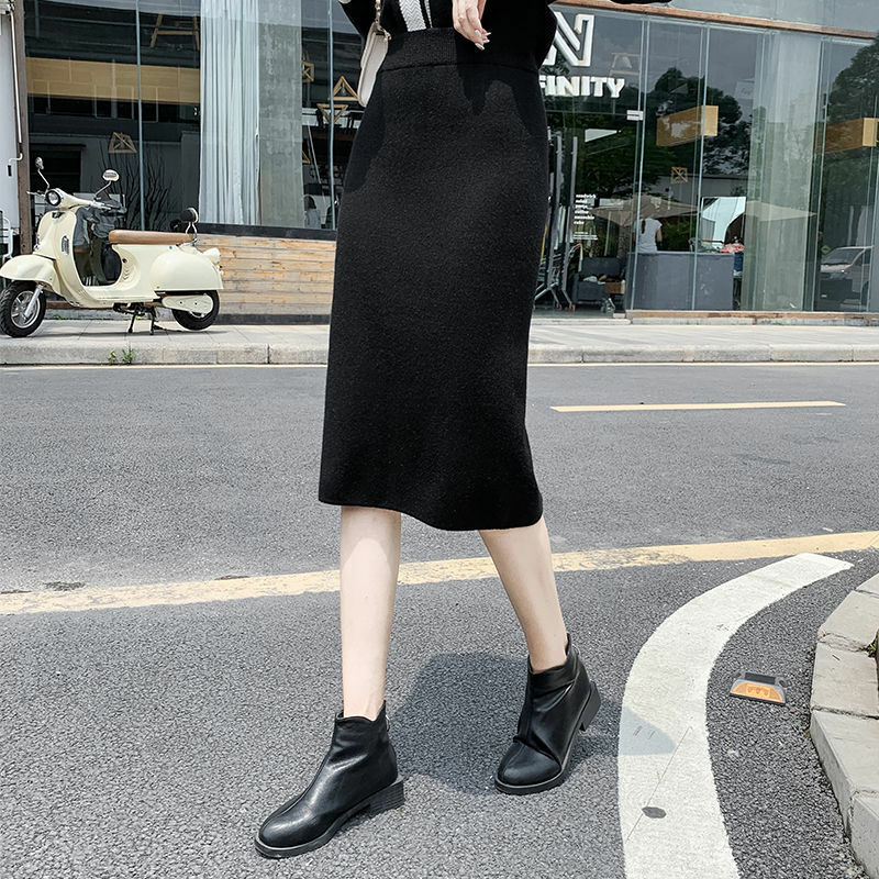 2021 Spring and Autumn New Knitted Split Large Skirt Women's Autumn and Winter Medium Length Loose One-step Wool Skirt