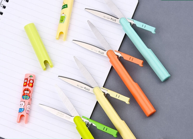 Japan PLUS Folding Scissors Household Small Size Portable Scissors Outdoor Travel Safe for Children Handwork