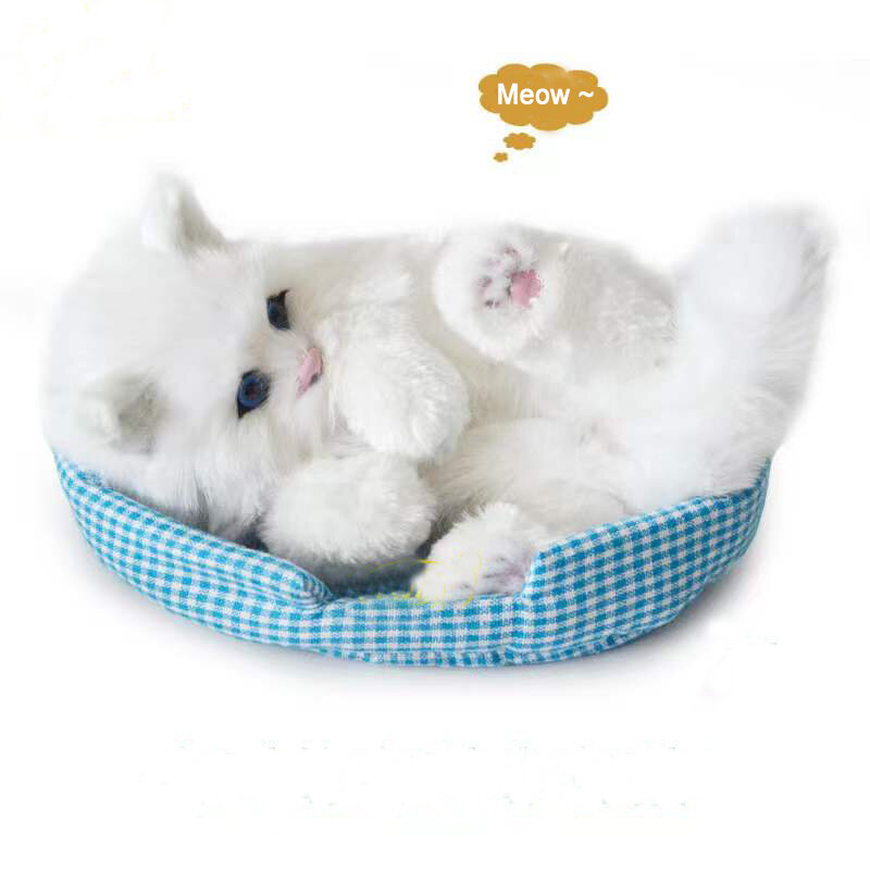 Gato de brinquedo bonito com simulação de som gato artesanato simulação modelo animal decoração para casa presente criativo balbuciar pequeno gato