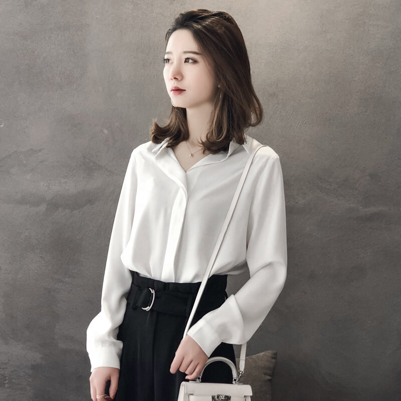 2021 primavera roupas femininas camisa feminina manga longa retro graciosa cetim high-end escritório chiffon de alta qualidade