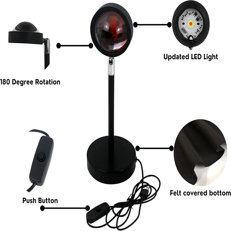 TXKK-Lámpara de atardecer con 16 colores RGB, proyector de luz nocturna con proyección de rotación 180, para decoración del hogar, fotografía, Selfie, fiesta y oficina