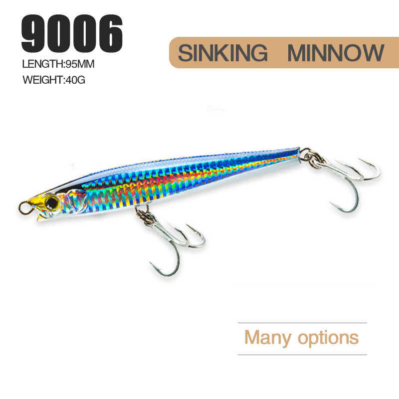 Minnow-SEÑUELOS de pesca que se hunden, 95mm, 40g, Jerkbait, Carkbait, Wobblers, Swimbait, cebo duro profesional, accesorios de pesca
