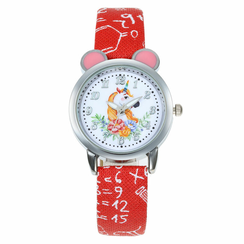 키즈 시계 패션 귀여운 만화 유니콘 가죽 스트랩 손목 시계, 클래식 소녀 소년 시계 어린이 석영 시계 소녀 시계