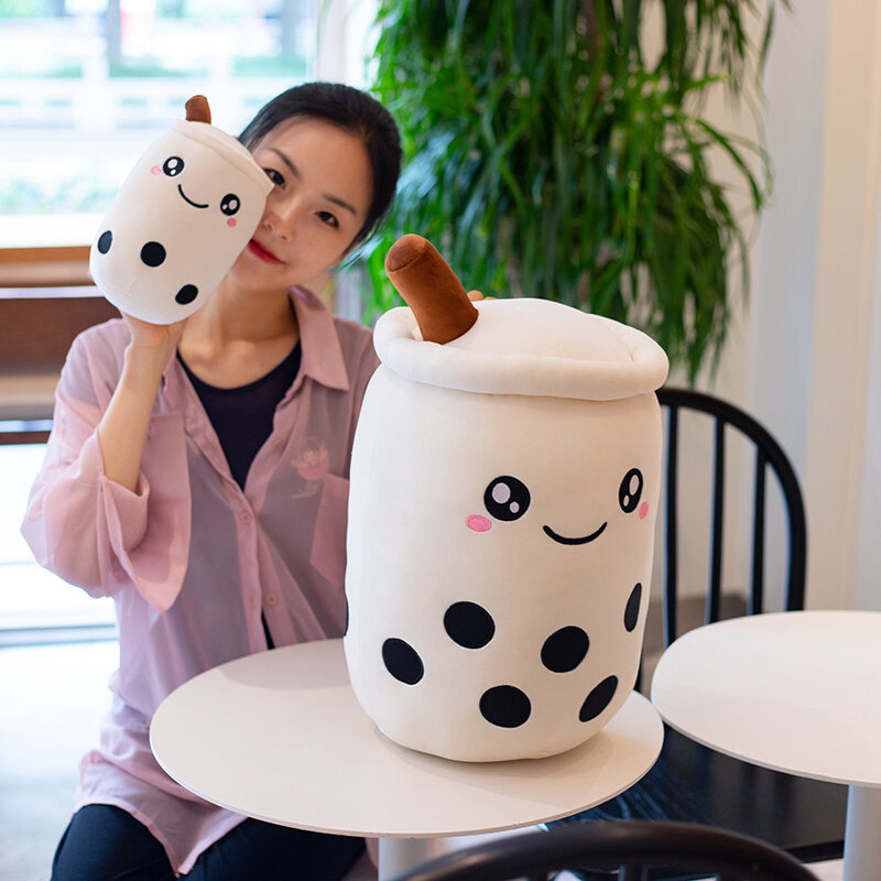 Almohada rellena de fruta de dibujos animados para niños, vaso de té de burbujas de 25-70cm, 1 piezas