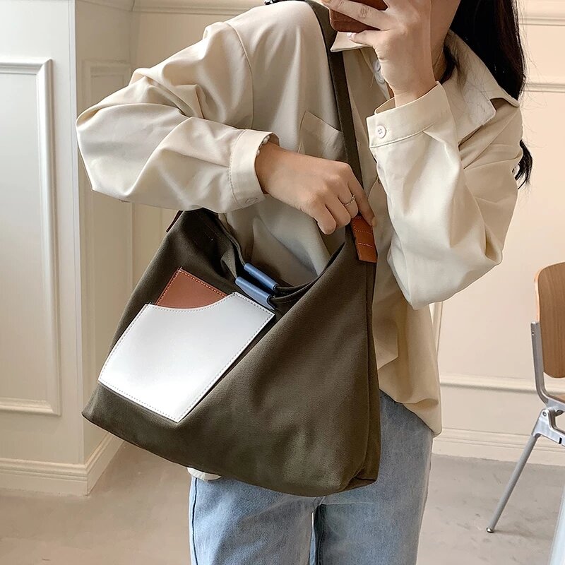 Дизайнерская вместительная холщовая большая сумка через плечо для женщин, модные повседневные дорожные сумочки, кошелек для защиты окружа...