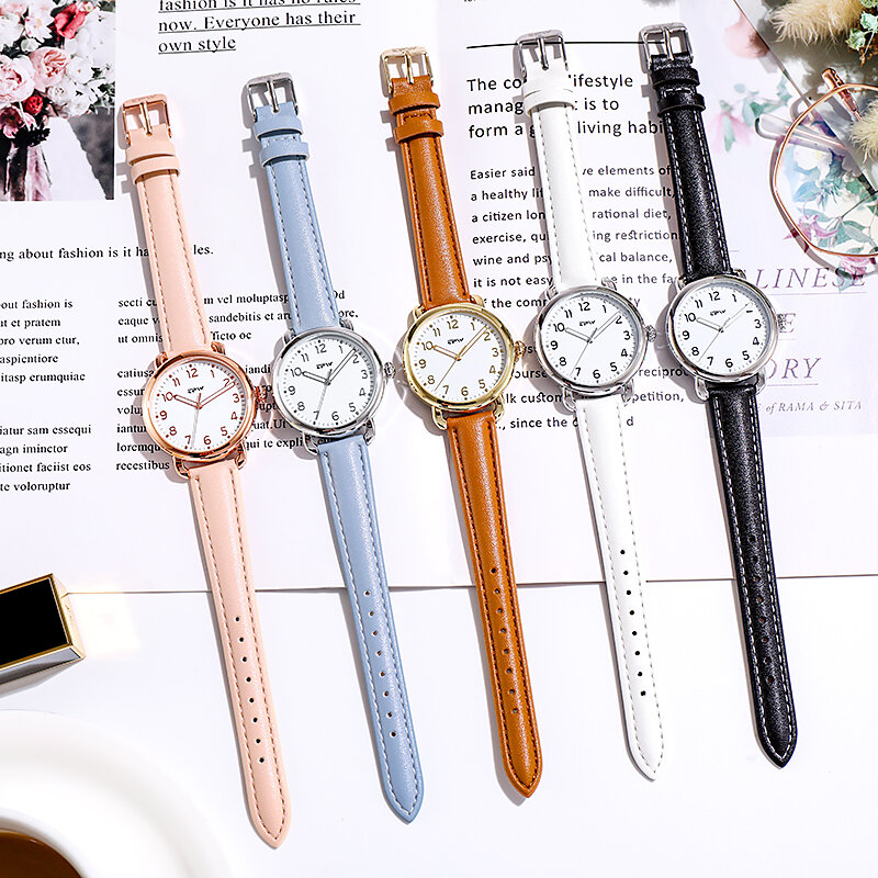 Relógios fáceis de leitura, relógios femininos com pulseira de couro, à prova d'água, luminoso, mãos, elegante, simples, indicador