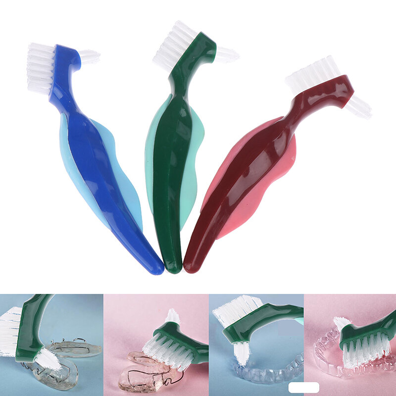NEUE Mundpflege Werkzeug Weiche Gummi-grip Griff Doppelseitige Prothese Reinigung Pinsel Multi-Layered Borsten Falsche zähne Pinsel