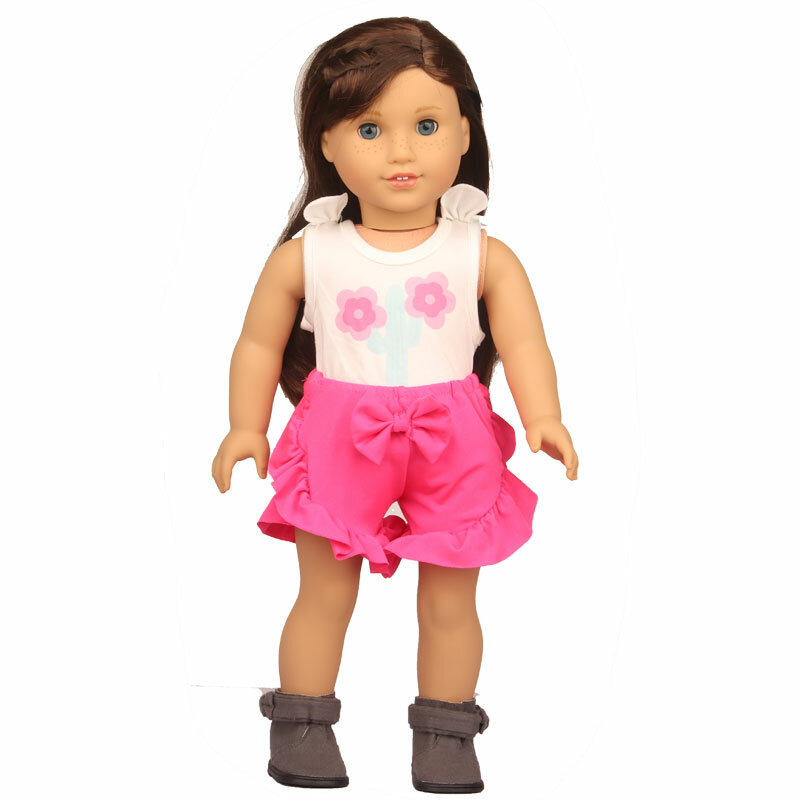 女の赤ちゃんのためのサボテンの人形,18インチ,ピンクの赤いリボンが付いたレースショーツTシャツ,43cm