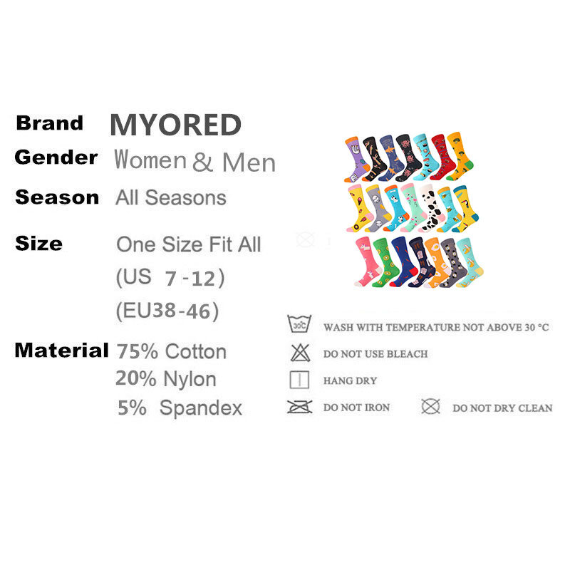 MYORED – chaussettes en coton pour hommes, 1 paire, motif dessin animé, animal, fruit, chien, cadeau, nouveauté, pour printemps, automne et hiver
