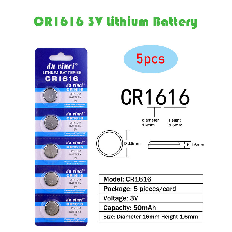 5 قطعة = 1 بطاقة CR1616 3 فولت بطارية ليثيوم زر 50mAh ECR1616 LM1616 DL1616 عملة خلية بطاريات لمشاهدة الإلكترونية لعبة عن بعد