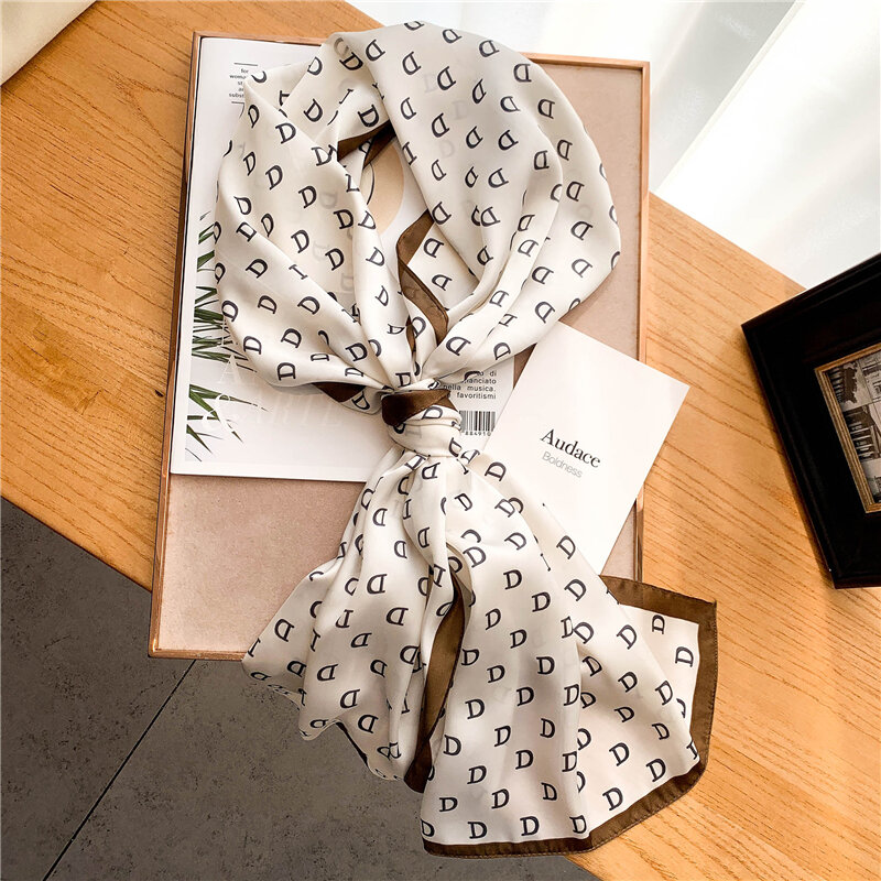 Design Letter Print Scarf for Women Brand Long Silk Skinny Scarfs Neck Tie Ladies Neckerchief Shawl Wraps Female Foulard Bandana