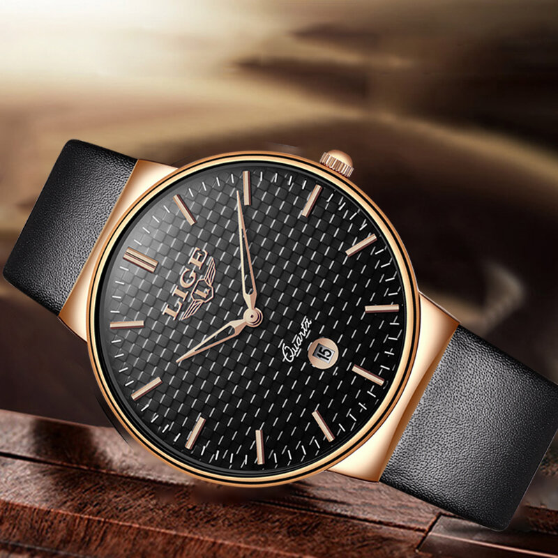 LIGE Fashion Mens Watches Top Brand Luxury Ultra Thin Quartz Watch Men Steel Mesh Strap Waterproof Sport Watch Relogio Masculino