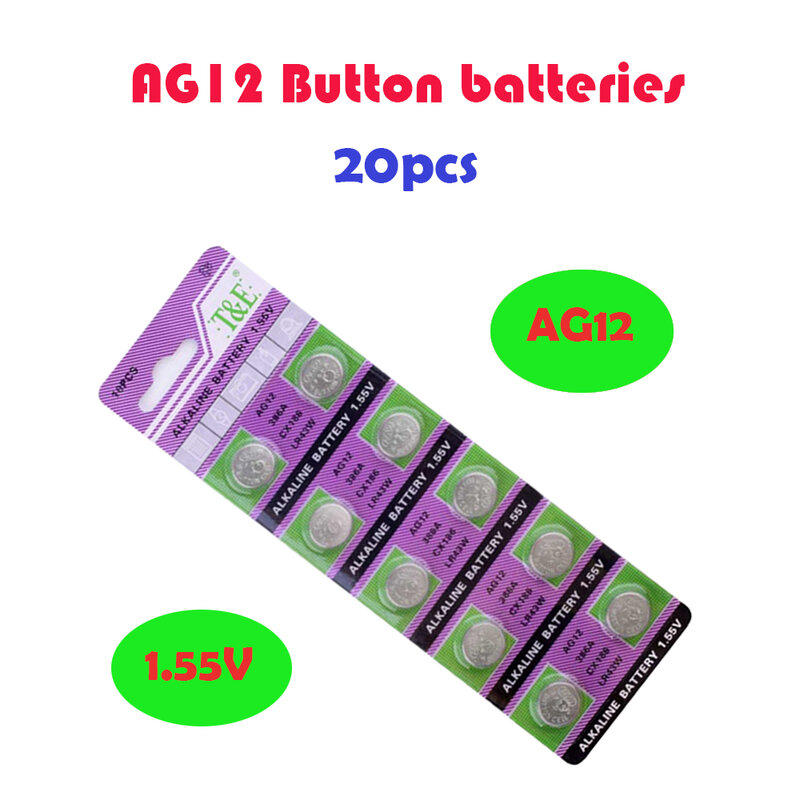 2021 gran oferta AG12 1,55 V 20 piezas = 2 Tarjeta AG 12 100mAh alcalina de la batería de 1,55 V EE6213 LR43 386 SR43 260 para ver pila de moneda baterías
