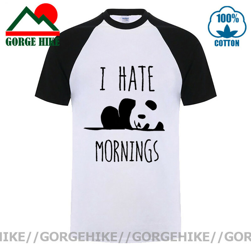 GorgeHike-ropa de marca harajuku para hombres, camiseta informal de algodón, camiseta de verano, camiseta bonita de Panda I HATE morning, 2021