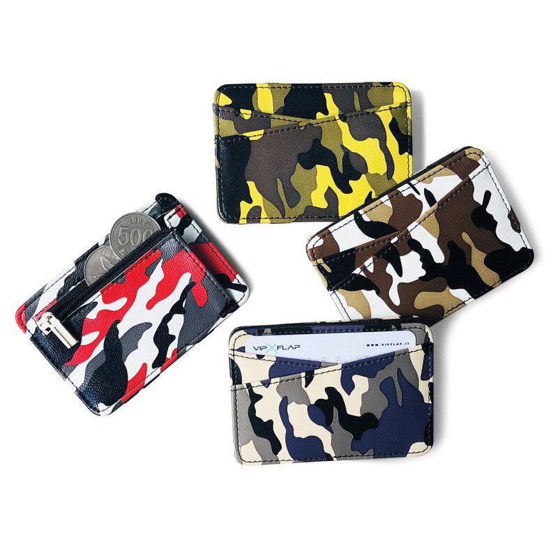 New Army Camouflage Mini Men Leather Wallet With Coin Pocket Slim Purse Zipper Money Clip Bag Case Bank Credit Card Cash Holder