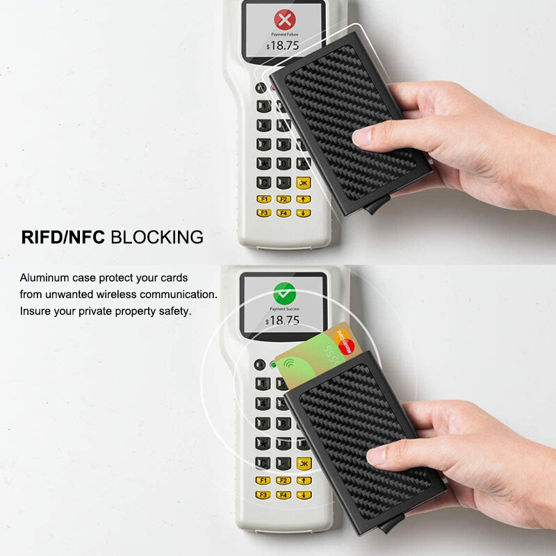 BOSHIONCASE-tarjetero de fibra de carbono RFID, Protector de tarjeta de crédito, billetera minimalista delgada
