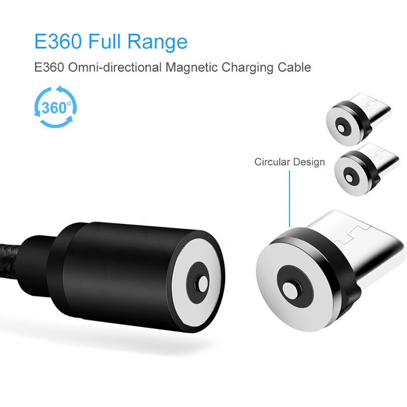 Cable magnético redondo, Conector de rotación de 360 grados, tipo C, Micro USB, para piezas de repuesto de teléfono móvil, adaptador de Cable, 5 uds.
