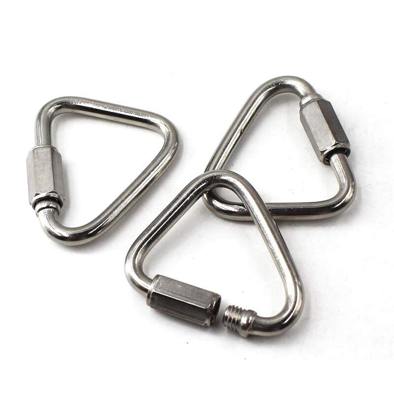 304 Stainless Steel Triangle Carabiner Outdoor Camping Climbing Gear Safety Snap Clip Hook Kettle Buckle Keychain Screw Lock