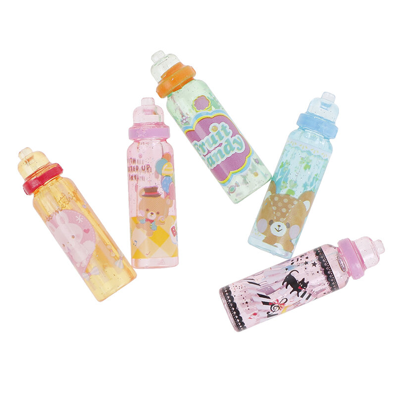 Botol Susu Kartun Miniatur untuk 1/6 1/12 Mainan Makanan Dapur Bermain Rumah Boneka untuk Anak-anak Minuman Mini