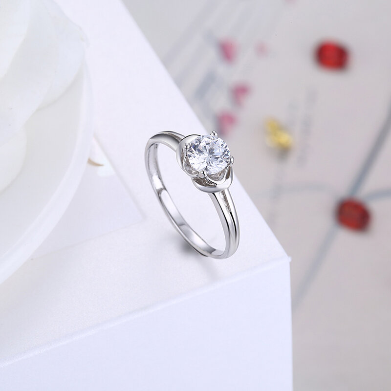 ZEMIOR Boutique 925 Sterling Silber Damen Ring 5A Runde Zirkon Einstellbare Geometrische Form Romantische Senden Freundin Schmuck Ring