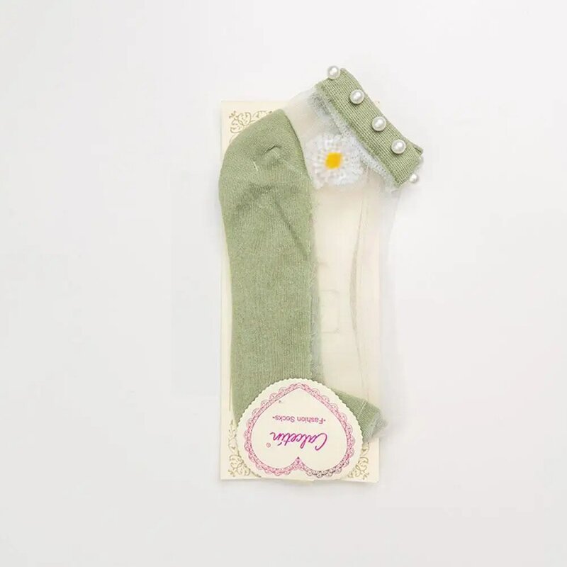 2021 nova moda verão fina boca rasa meias femininas bonito respirável pérola daisy meias para meninas s2k8