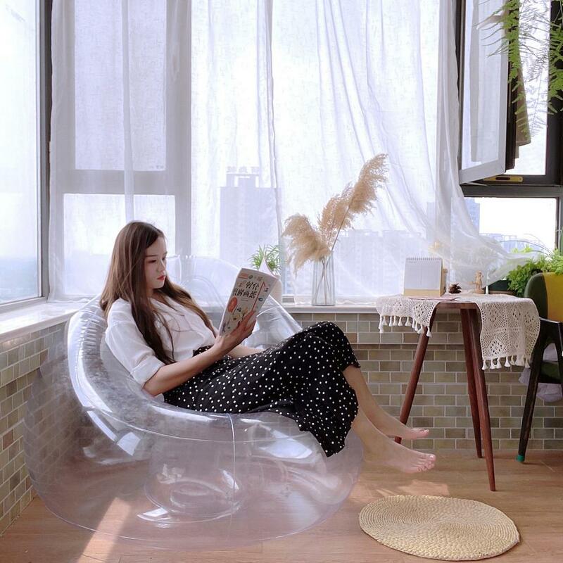 Sofá inflável transparente, poltrona reclinável com pufe, sala de estar, acampamento, móveis