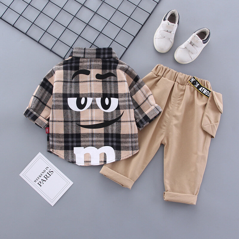 Boys' clothing trendy children's suit boys Korean style foreign handsome baby shirt male spring and autumn plaid
