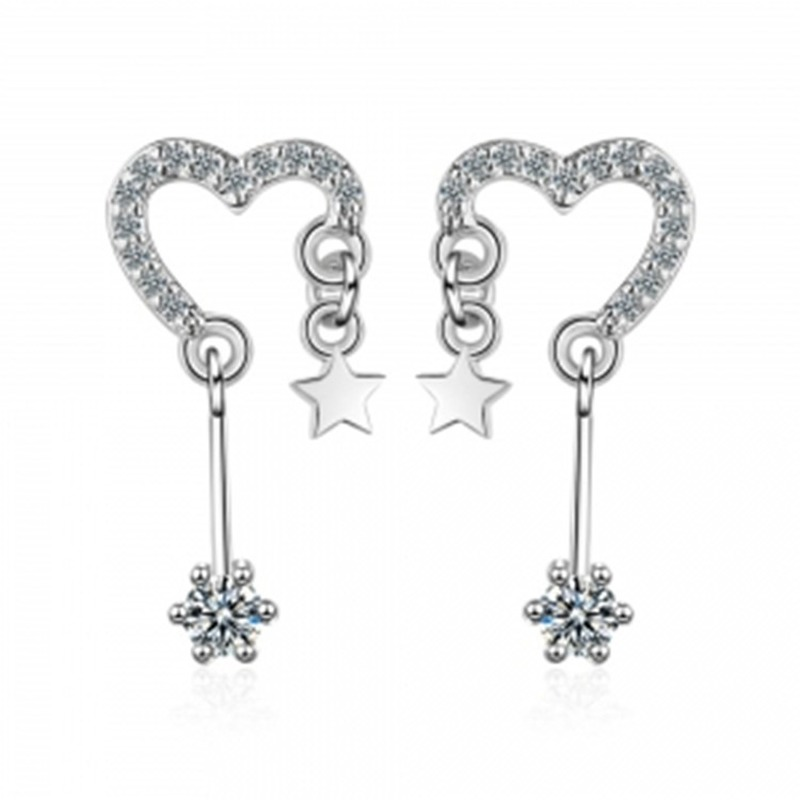 S925 실버 바늘 한국 패션 작은 다이아몬드 사랑 스타 스터드 귀걸이 개성 기질 야생 지르콘 스터드 귀걸이