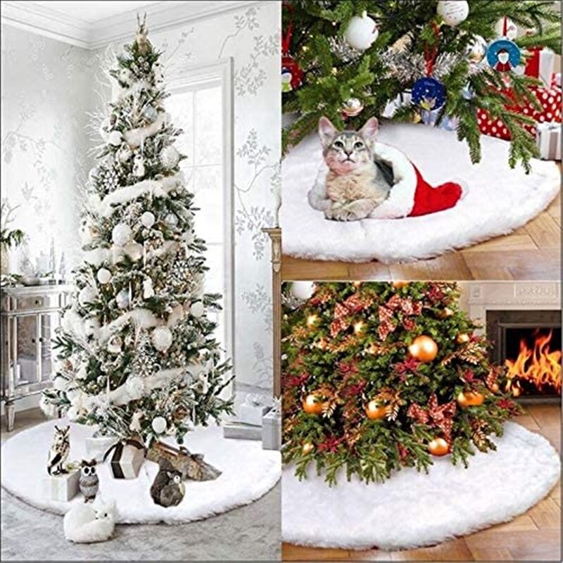 78/90/122/150cm White/Grey/Red Christmas Tree Skirt Pure Faux Fur for New Year Celebration Holidays