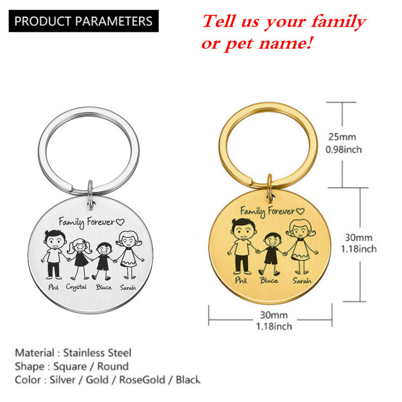 Family Gifts Love Keychain Customized Name Keyring Personalized Pets Engraved Gifts for Parents Children Present Bag Key Chain