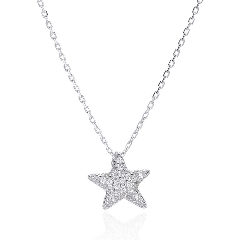 Sodrov Diamond Star Pendant Necklace for Women Silver 925 Jewelry Neckalces
