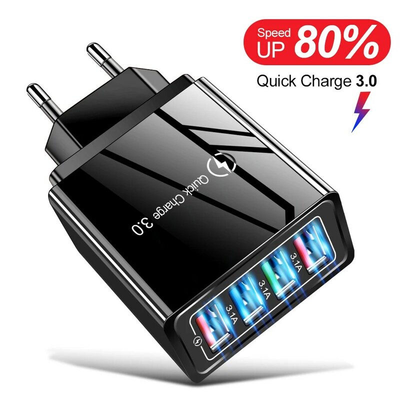 4 Port Charger Ponsel Universal Charger Isi Daya Cepat Charger Travel untuk Xiaomi Samsung Huaiwei iPhone 12 Pro Max 11