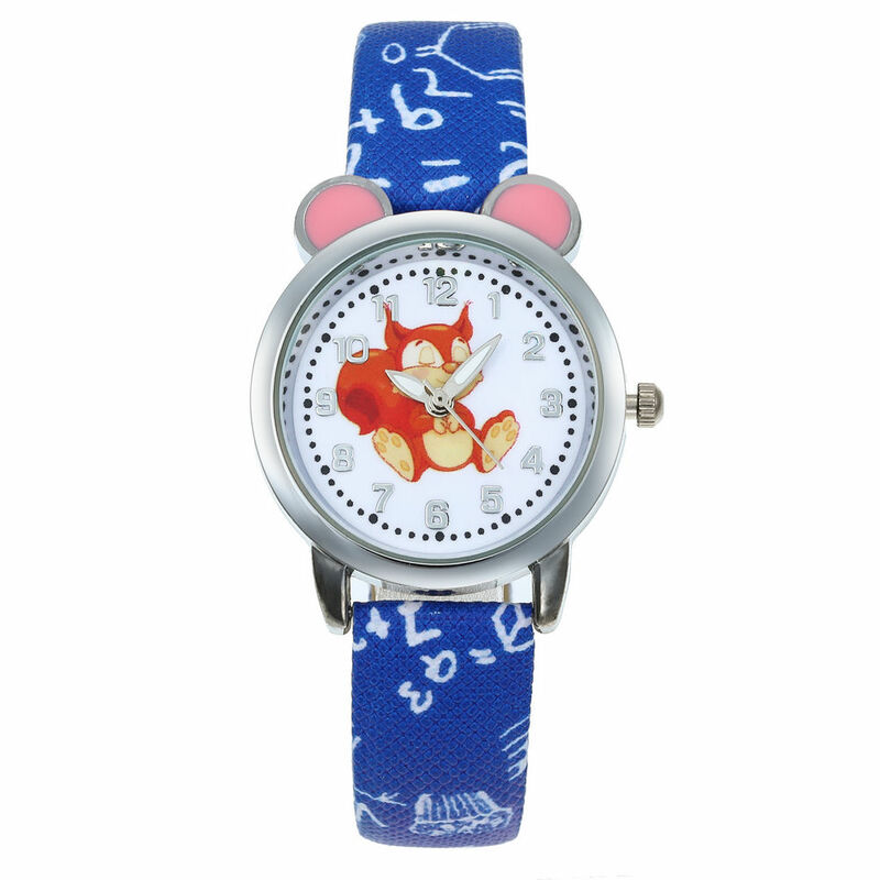 レロジオ Masculino 女の子クォーツ時計子時計高級ブランドレトロデザインキツネ漫画のパターンキッズ革アナログ腕時計