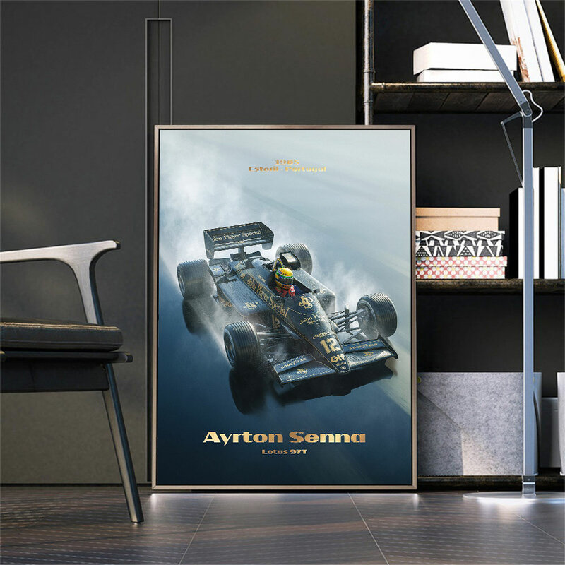 AYRTON Senna drukowany obraz grafika 1985 klasyczny samochód wyścigowy plakat wydruk płótna malarstwo Home Decor obraz ścienny do salonu