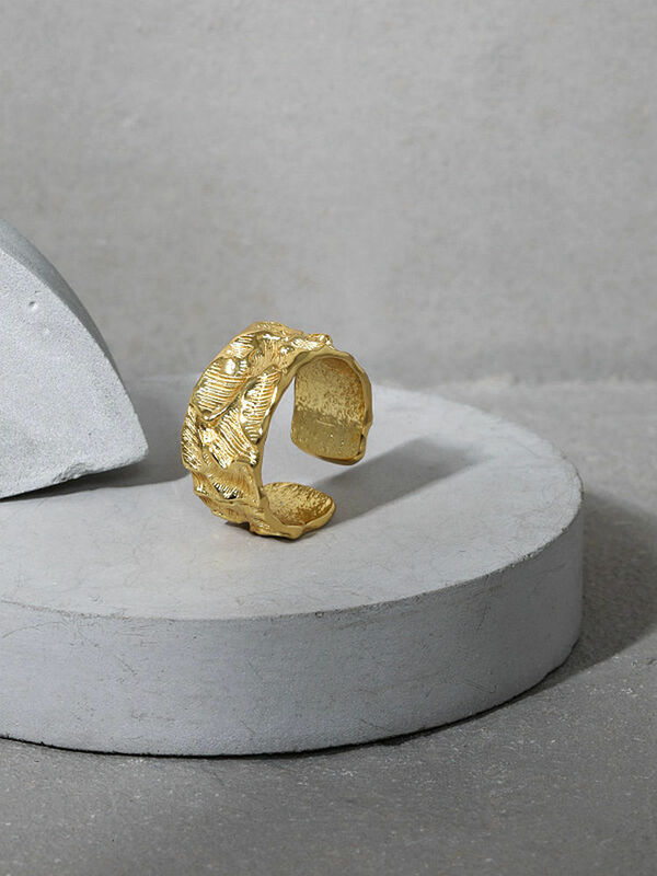 Anel de abertura de aço esterlina 925, joia ajustável côncavo convexo simples de textura para mulheres, design personalizado