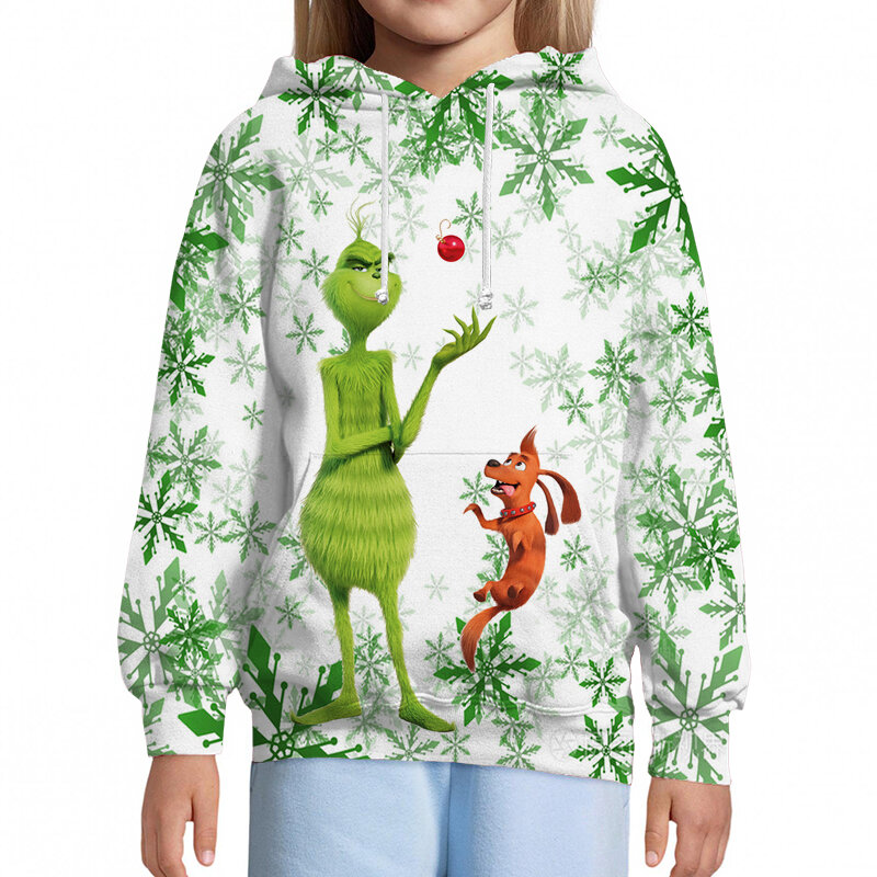 Niños Chicos Chicas el Grinch dibujos animados con Capucha Sudadera Suéter de abrigo de fiesta de Navidad