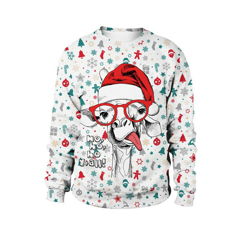 Jersey de Navidad para hombre y mujer, suéter de cuello redondo con diseño divertido de árbol, muñeco de nieve, Reno, Navidad, Tops