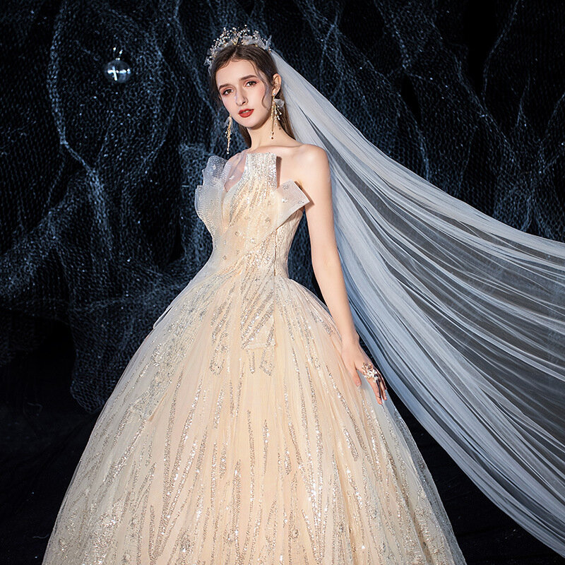Tube vestido de noiva superior 2021 nova princesa sonho céu estrelado vestido de casamento simples.