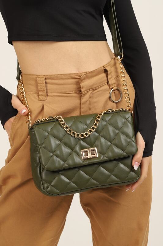 Borsa a tracolla a mezza catena verde borsa a tracolla bloccata tendenza moda tracolla da donna Casual in pelle di velluto impermeabile