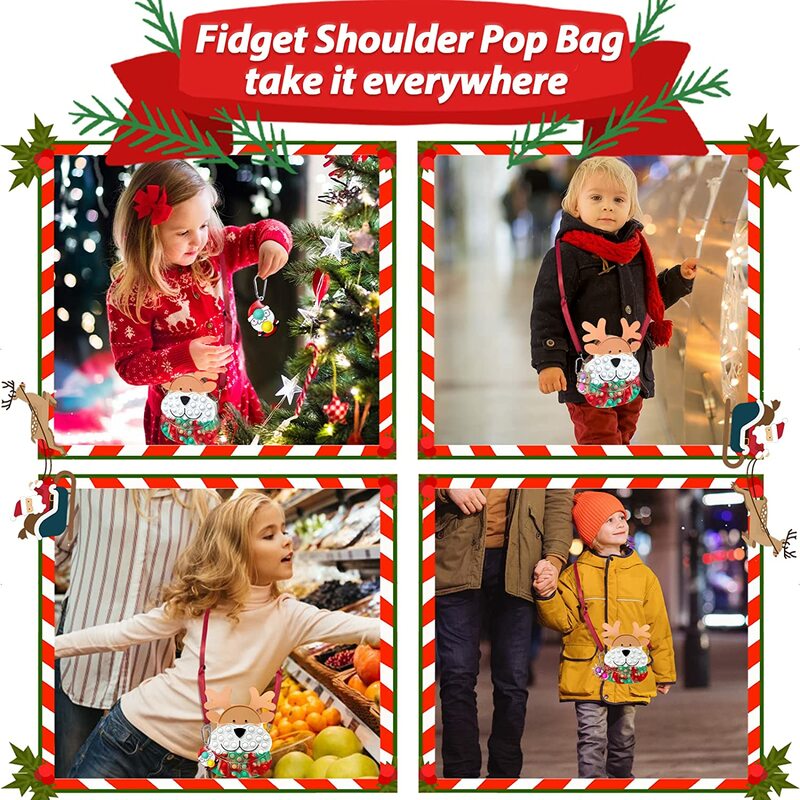 Pop Purse-bolso de hombro para niños y adultos, bolsa de silicona con diseño de venado navideño, bolso para ayudar a los niños y adultos con autismo y TDAH