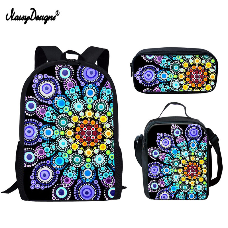 Noisydesigns hippie mandala impressão sacos de escola poliéster para adolescentes meninos meninas bookbag crianças mochilas 3 pçs/set