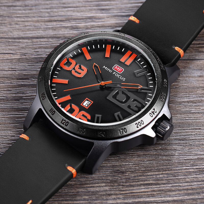 Mini relógio esportivo militar de quartzo, relógio de pulso à prova d'água para homens com pulseira de couro genuíno de luxo