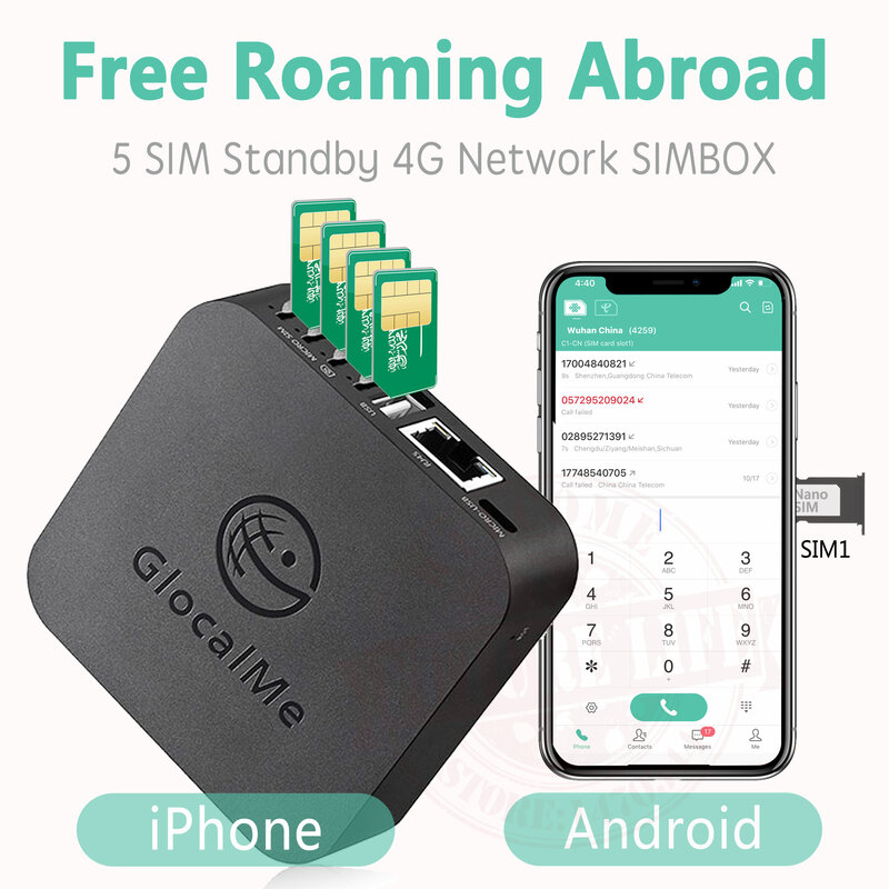 2022 Glocalme Global 4G SIMBOX Multiple SIM Standby No Roaming Abroad for iOS6-16 & Android ,WiFi / Data to Make Call &SMS