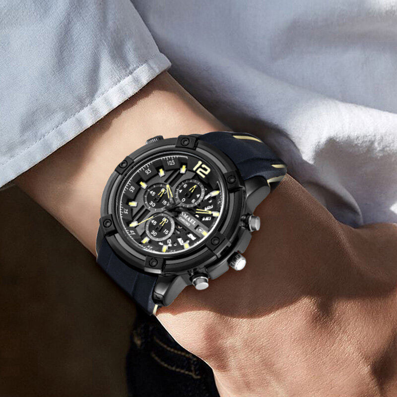 Smael moda relógio de negócios pulseira de couro dupla exibição homem relógio à prova dwaterproof água led cronógrafo esporte relógios relogio masculino